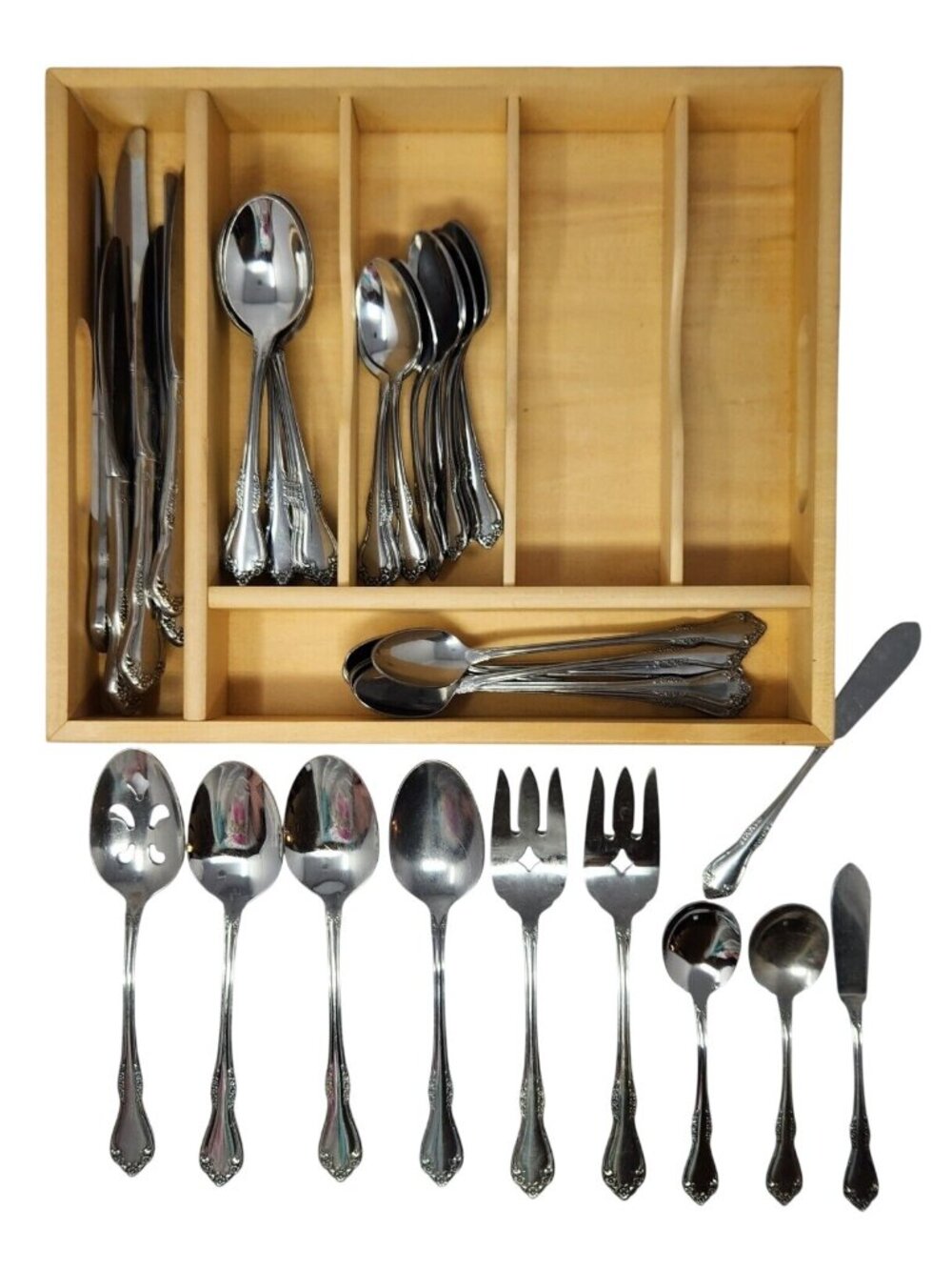 Oneida Stainless WOODCREST AMADEUS MANSFIELD 47pc Set Knives Spoons Serving